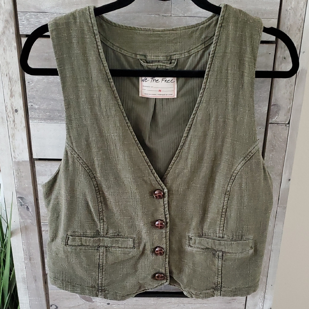We The Free Dark Olive Green Buttoned Vest